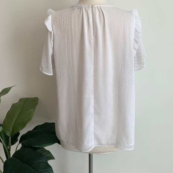 LOFT White Swiss Dot Ruffle Blouse Size Medium - Picture 6 of 8